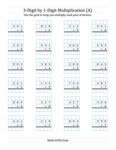 3 digit by 1 digit multiplication|3 digit multiplication worksheets printable.